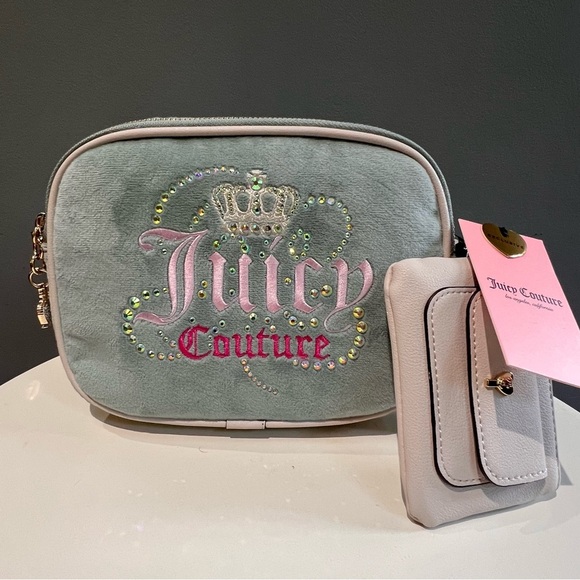 NWT Juicy Couture Pastel Turquoise White Dreamy Double Camera Crossbody Bag - Picture 1 of 9